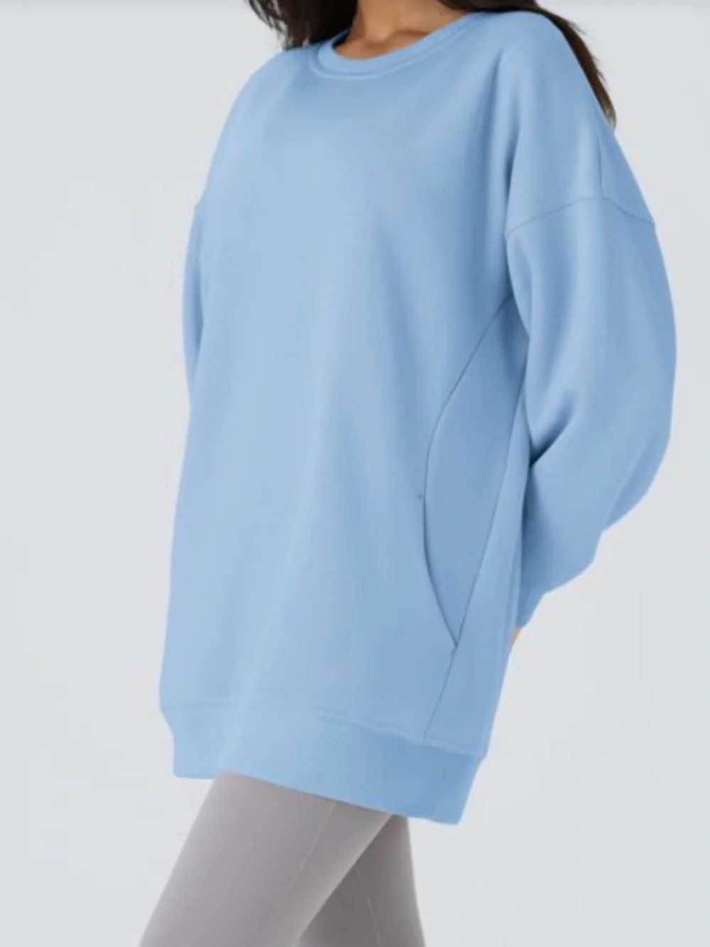Halara Cool Ice Blue Oversized Pocket Fleece Sweatshirt XL